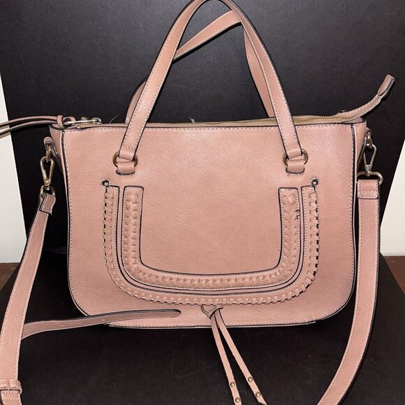 Sole Society Handbags - Sole/Society Pebbled Satchel Faux Leather Tote Shoulder Strap Tan Beige Animal P